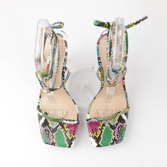 Steve Madden Womens Uplift Sandal Size 7.5 Multicolor Snake Strappy Ankle Wrap - Picture 2 of 13